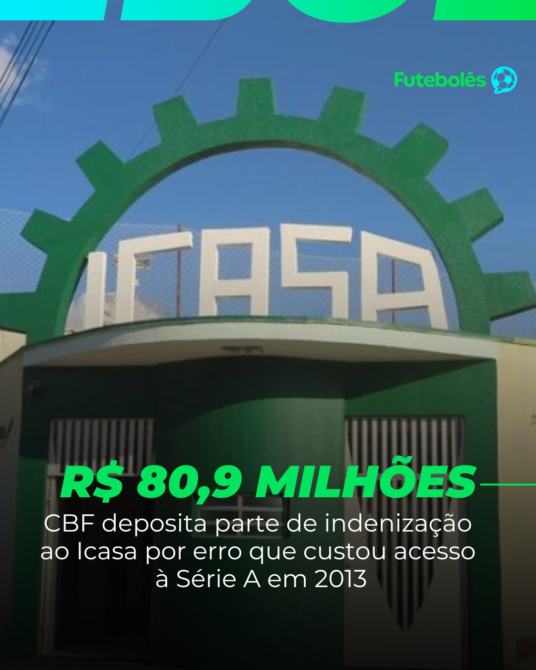 A CBF depositou, esta semana, aproximadamente, R$ 80,9 milhões de uma ação movida pelo Icasa,