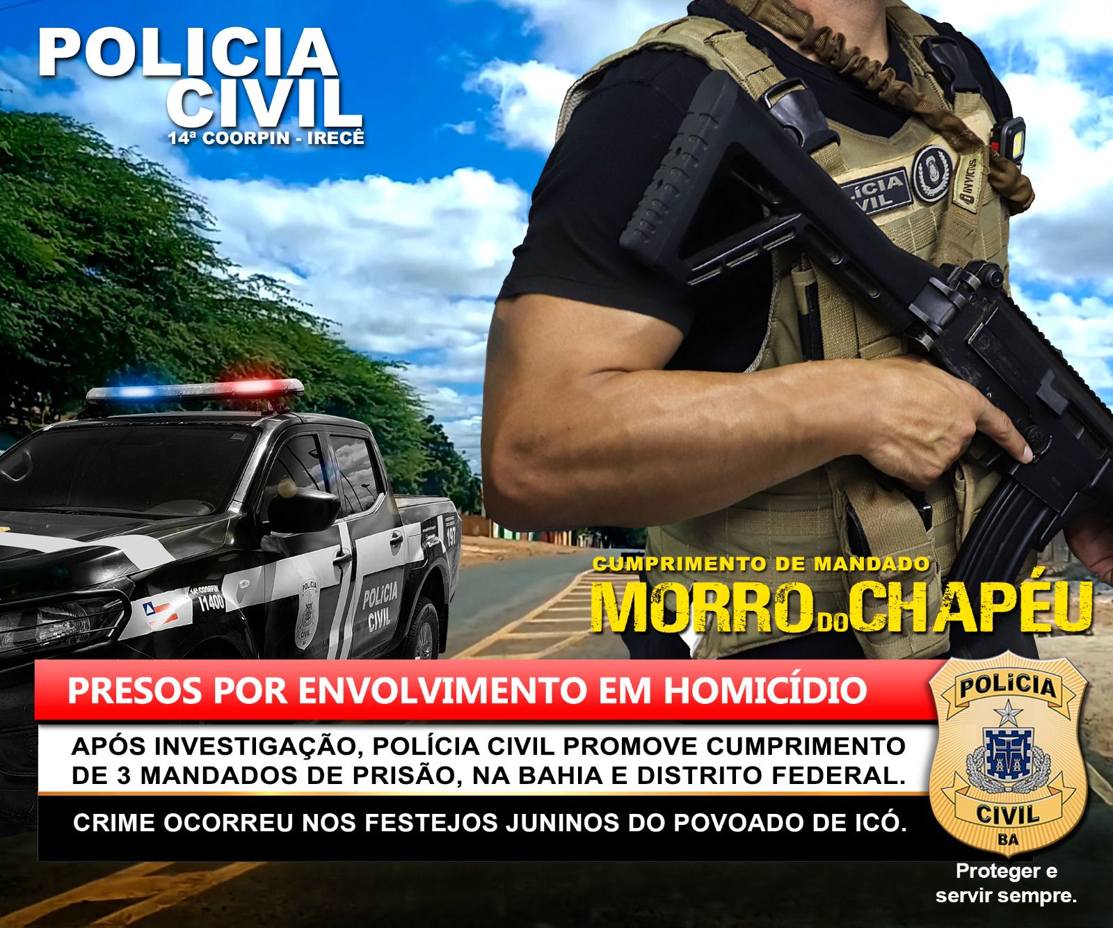 MORRO DO CHAPÉU:PROCEDIMENTO: CUMPRIMENTO DE MANDADOS DE PRISÃO