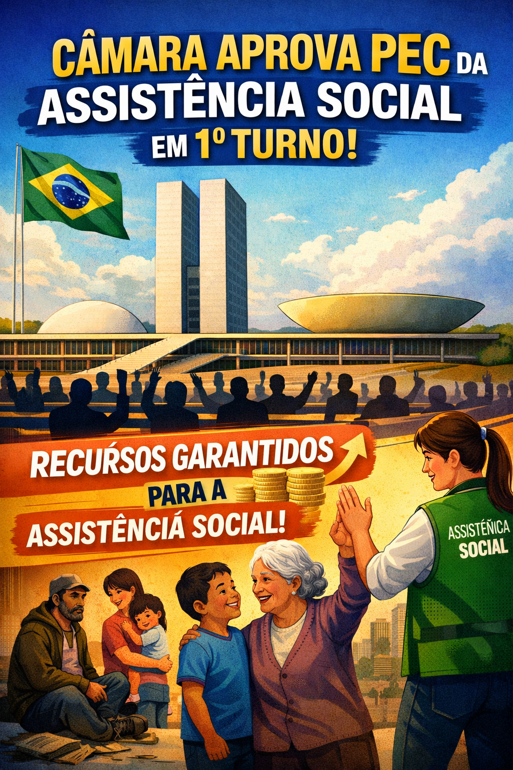 UM DIA HISTÓRICO PARA ASSISTÊNCIA sOCIAL  NO BRASIL: Câmara aprova em 1º turno PEC que garante recursos mínimos para assistência social