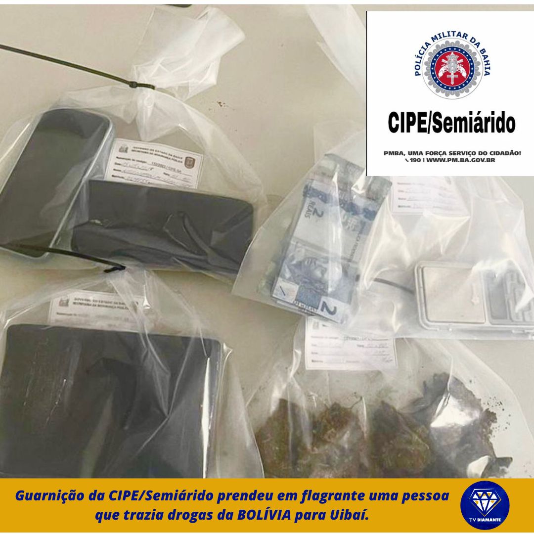 Guarnição da CIPE/Semiárido prendeu em flagrante uma pessoa que trazia drogas da BOLÍVIA para Uibaí.